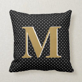 Cute Polka Dots, Black & Gold, voeg Initiaal toe Kussen