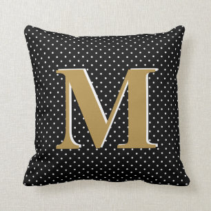 Cute Polka Dots, Black & Gold, voeg Initiaal toe Kussen