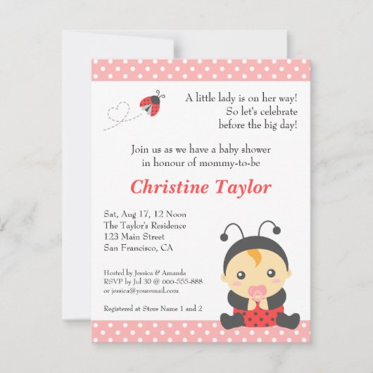 Cute Polka Dots Ladybug Girl Baby shower Kaart (Voorkant)