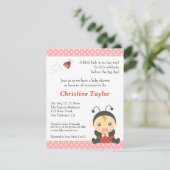 Cute Polka Dots Ladybug Girl Baby shower Kaart (Staand voorkant)