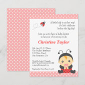 Cute Polka Dots Ladybug Girl Baby shower Kaart (Voorkant / Achterkant)
