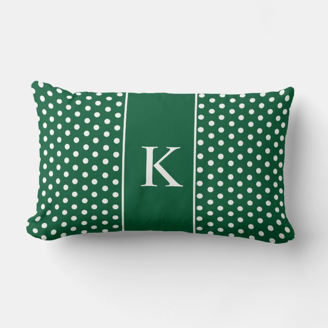 Cute Polka Dots Monogram | Hunter Green Kussen (Voorkant)