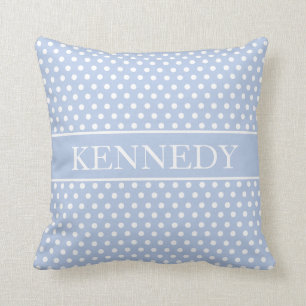 Cute Polka Dots Monogram   Licht blauw wit Kussen