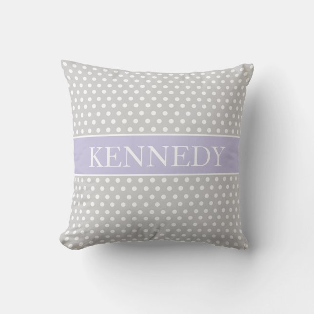 Cute Polka Dots Monogram | Licht grijs Paars wit Kussen (Voorkant)