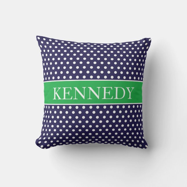 Cute Polka Dots Monogram | Navy Kelly Green White Kussen (Voorkant)