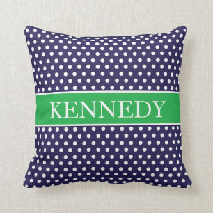 Cute Polka Dots Monogram   Navy Kelly Green White Kussen
