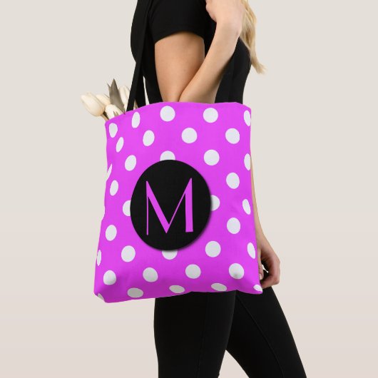 Cute Polka Dots Monogram roze Tote Bag (Dichtbij)