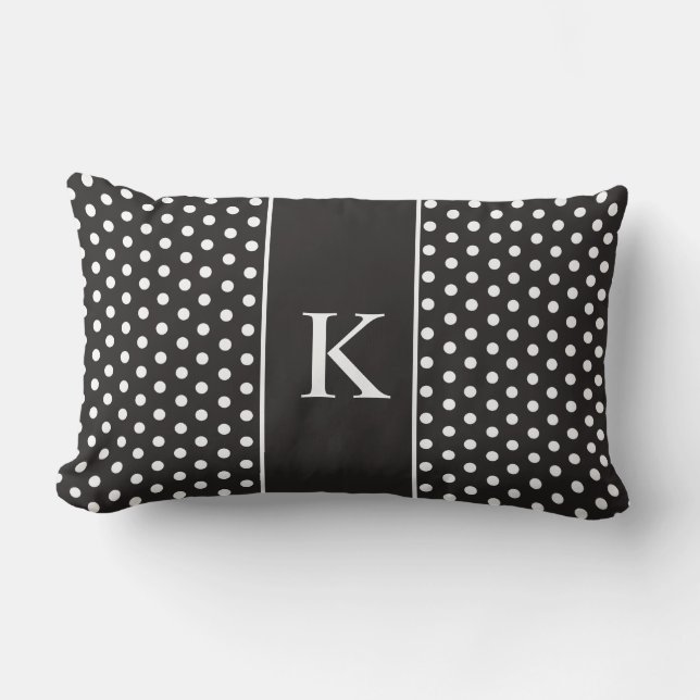 Cute Polka Dots Monogram | Zwart-wit Kussen (Voorkant)