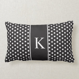 Cute Polka Dots Monogram Zwart-wit Kussen