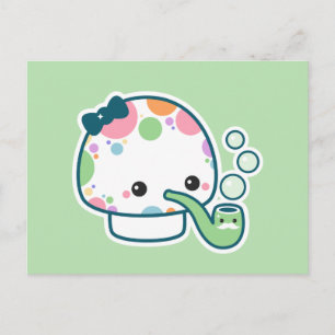 Cute Polka-paddenstoel met bubbelpijp Briefkaart