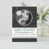 Cute Polkadot Pattern Sweet 16 Party Kaart (Staand voorkant)