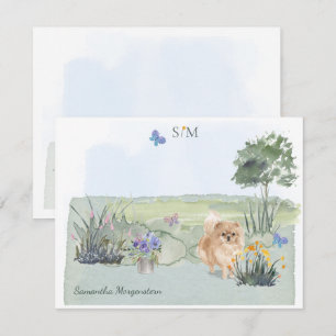 Cute Pomeranian Butterfly Monogram & Name Notitiekaartje