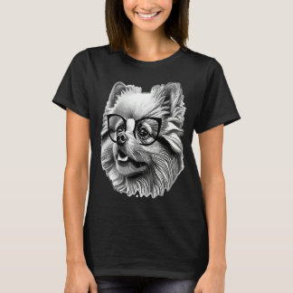 Cute Pomeranian Dog Wearing Nerd Glasses Funny Gra T-shirt