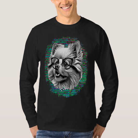 Cute Pomeranian Dog Wearing Nerd Glasses Funny Gra T-shirt (Voorkant)