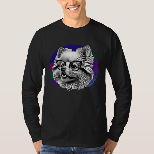Cute Pomeranian Dog Wearing Nerd Glasses Funny Gra T-shirt (Voorkant)