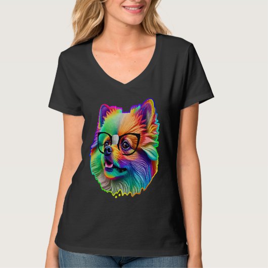 Cute Pomeranian Dog Wearing Nerd Glasses Funny Pop T-shirt (Voorkant)