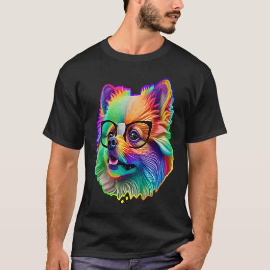 Cute Pomeranian Dog Wearing Nerd Glasses Funny Pop T-shirt (Voorkant)