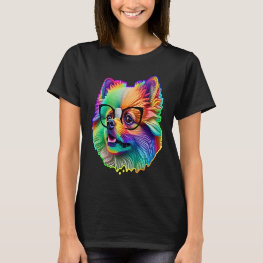 Cute Pomeranian Dog Wearing Nerd Glasses Funny Pop T-shirt (Voorkant)