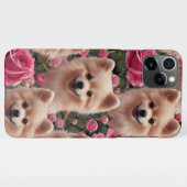 Cute Pomeranian Enchanted Pink Rose Garden iPhone Hoesje (Achterkant horizontaal)
