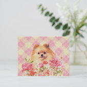Cute Pomeranian German Spitz met Flowers Briefkaart (Staand voorkant)