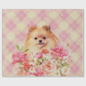 Cute Pomeranian German Spitz met Flowers Cadeaupapier (Vlak)