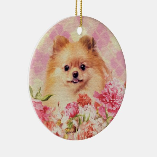 Cute Pomeranian German Spitz met Flowers Keramisch Ornament (Rechts)