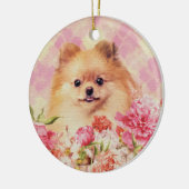Cute Pomeranian German Spitz met Flowers Keramisch Ornament (Links)