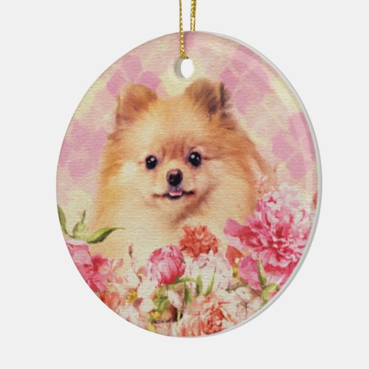 Cute Pomeranian German Spitz met Flowers Keramisch Ornament (Links)