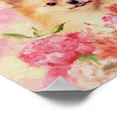Cute Pomeranian German Spitz met Flowers Poster (Hoek)