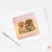 Cute Pomeranian German Spitz Puppies Vierkante Sticker (Envelop)