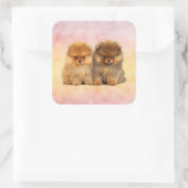 Cute Pomeranian German Spitz Puppies Vierkante Sticker (Tas)