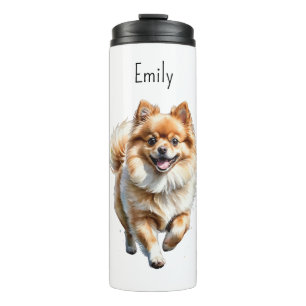 Cute Pomeranian Hond Aquarel Gepersonaliseerd Thermosbeker