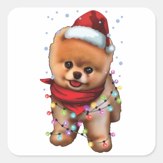 Cute Pomeranian Hondenliefhebber Funny Xmas Holida Vierkante Sticker (Voorkant)