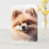 Cute Pomeranian Kaart (Gele Bloem)