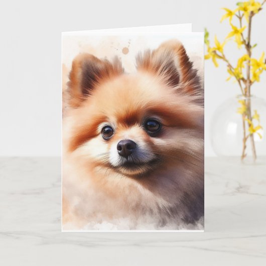 Cute Pomeranian Kaart (Gele Bloem)
