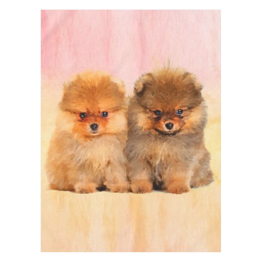 Cute Pomeranian Puppies Art Print Tafelkleed (Voorkant)