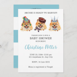 Cute Pomeranian Puppy Theme Baby shower Invitation Kaart