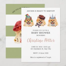 Cute Pomeranian Puppy Theme Baby shower Invitation Kaart
