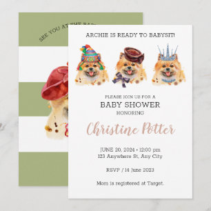 Cute Pomeranian Puppy Theme Baby shower Invitation Kaart