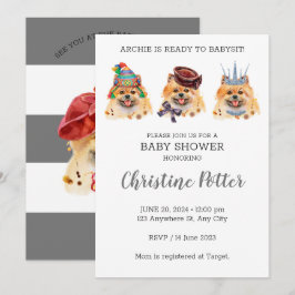 Cute Pomeranian Puppy Theme Baby shower Invitation Kaart