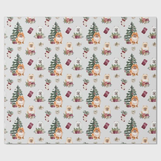 Cute Pommeranian kerstwrapping Paper Cadeaupapier (Vlak)