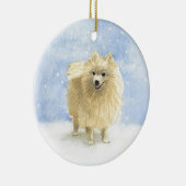 Cute Pommeren Eskie Dog in de sneeuwWaterverf Keramisch Ornament (Rechts)