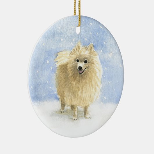 Cute Pommeren Eskie Dog in de sneeuwWaterverf Keramisch Ornament (Rechts)