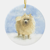 Cute Pommeren Eskie Dog in de sneeuwWaterverf Keramisch Ornament (Voorkant)