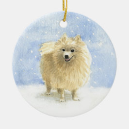 Cute Pommeren Eskie Dog in de sneeuwWaterverf Keramisch Ornament