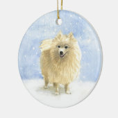 Cute Pommeren Eskie Dog in de sneeuwWaterverf Keramisch Ornament (Links)