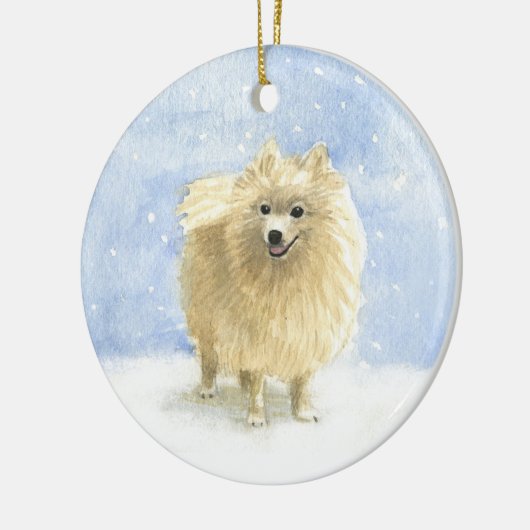 Cute Pommeren Eskie Dog in de sneeuwWaterverf Keramisch Ornament (Links)