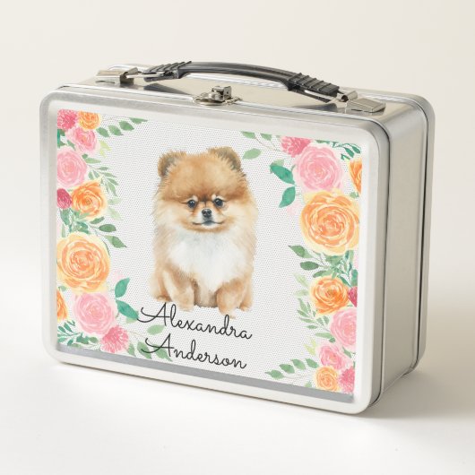 Cute Pommeren met waterverf bloemen monogram (Voorkant)