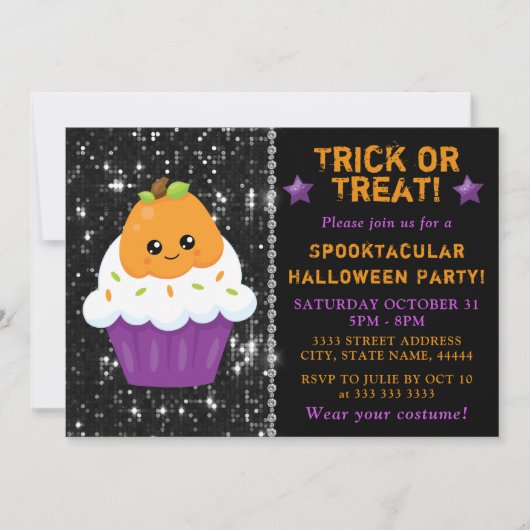 Cute Pompoen Halloween Cupcake Feestje Kaart (Voorkant)
