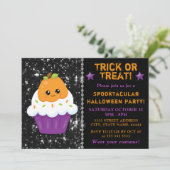 Cute Pompoen Halloween Cupcake Feestje Kaart (Staand voorkant)